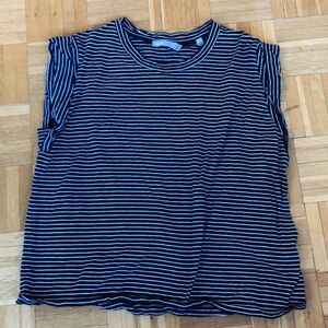 Vince navy and white striped top. Worn twice. Size large. Folded sleeve detail